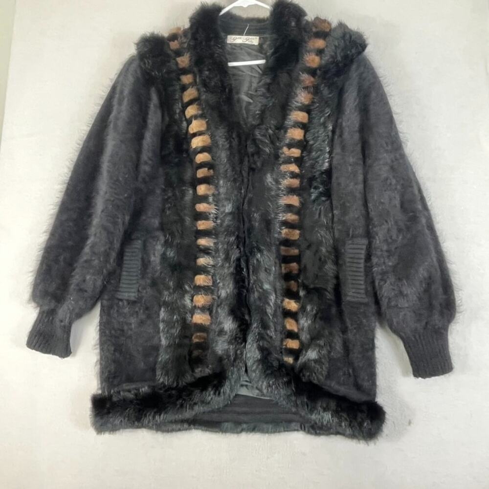 Vintage Gee Gee Fur Coat Brown Angora Blend Oversized Brown & Tan Trim